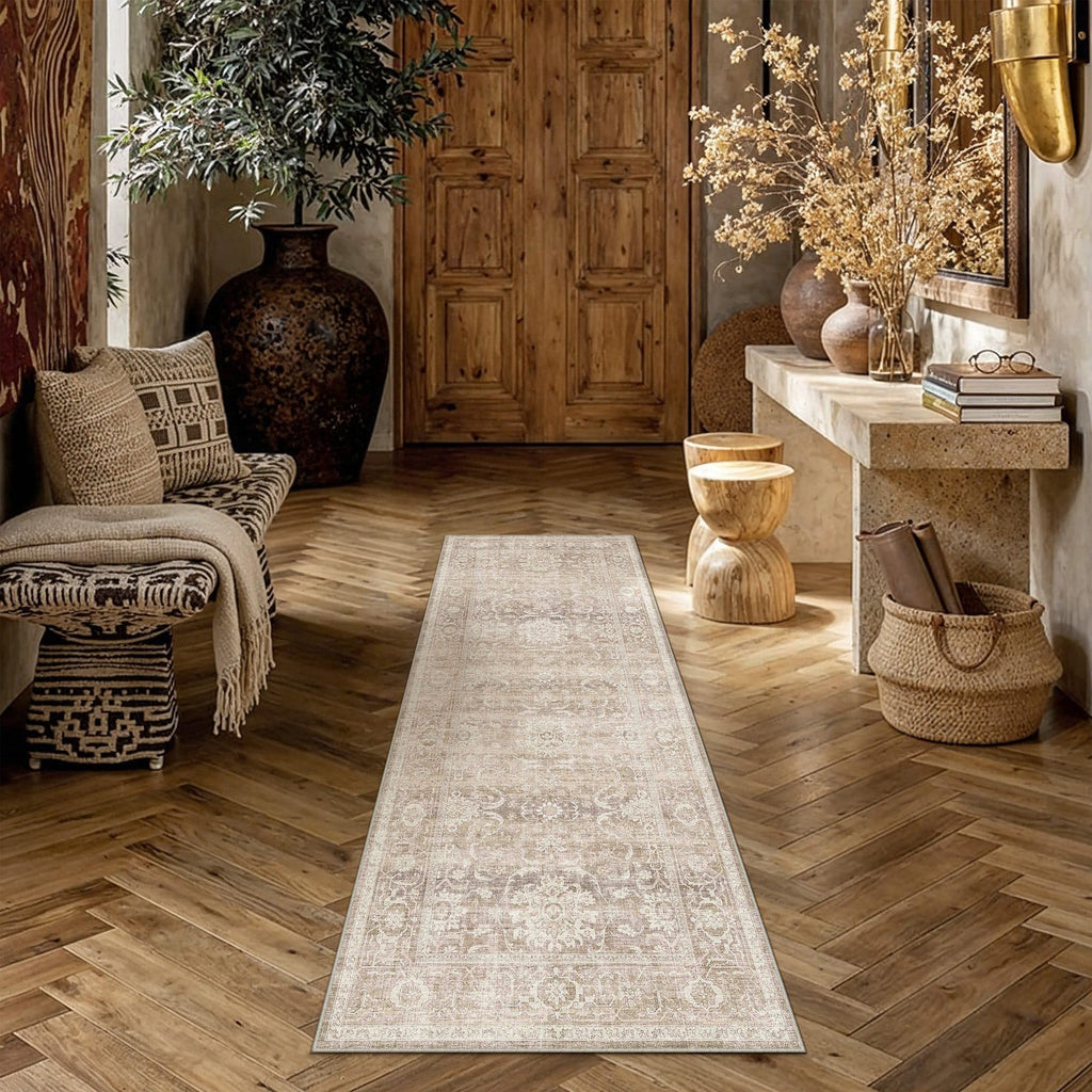 Beige Washable 2x5 Runner Rugs Entryway