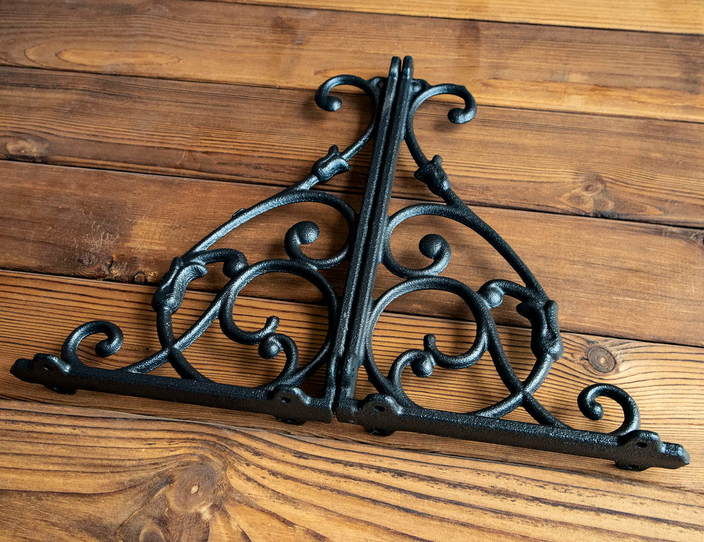 4 Pack Decorative Shelf Brackets,11*7.5 Inch Cast Iron Shelf Supply,Antique Black Corbel,Screws Anchor Included