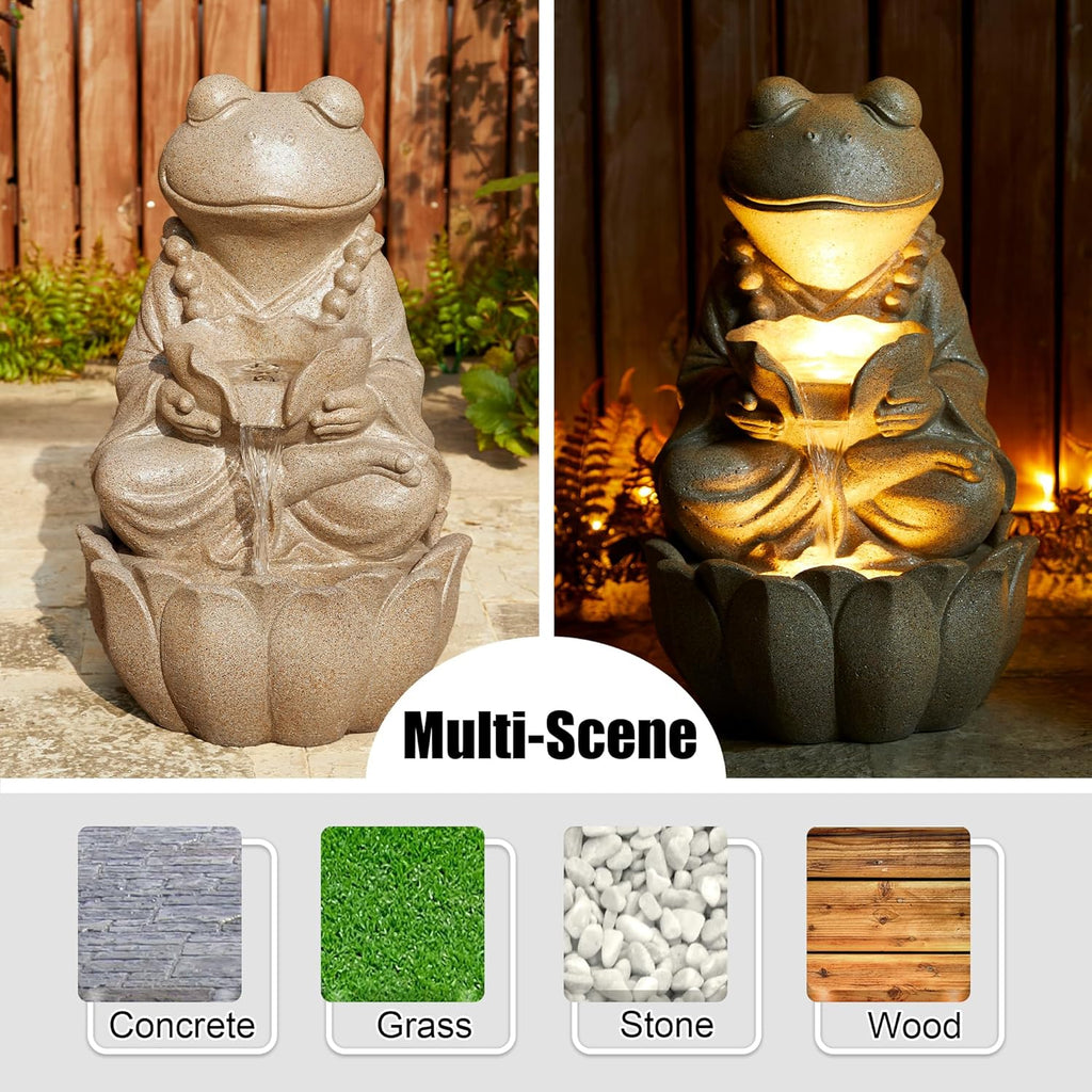 Outdoor Fountains and Waterfalls Zen-Style Frog Water Fountains with LED & Pump, Patio Water Fountain Yard Fountain 2
