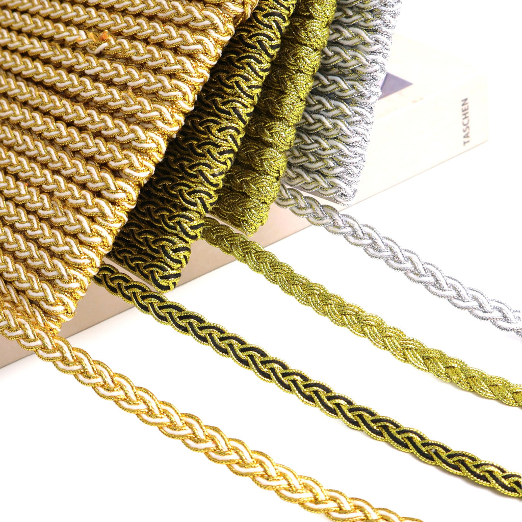 Gold Trim Metallic Floral Gimp Braid Trim Lace 0.3" Wide x 12 Yards Centipede Edge for Craft & Decor (Gold)