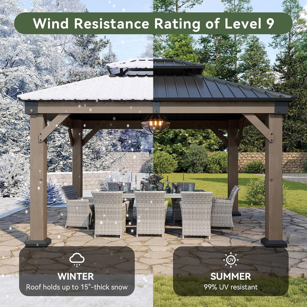 10' x 12' Outdoor Wood Gazebo, Hardtop Gazebo Permanent Wood - Image 5