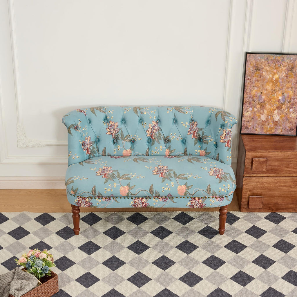 47.25" Vintage Velvet Settee Armless Loveseat with Tufted Back(Blue A)