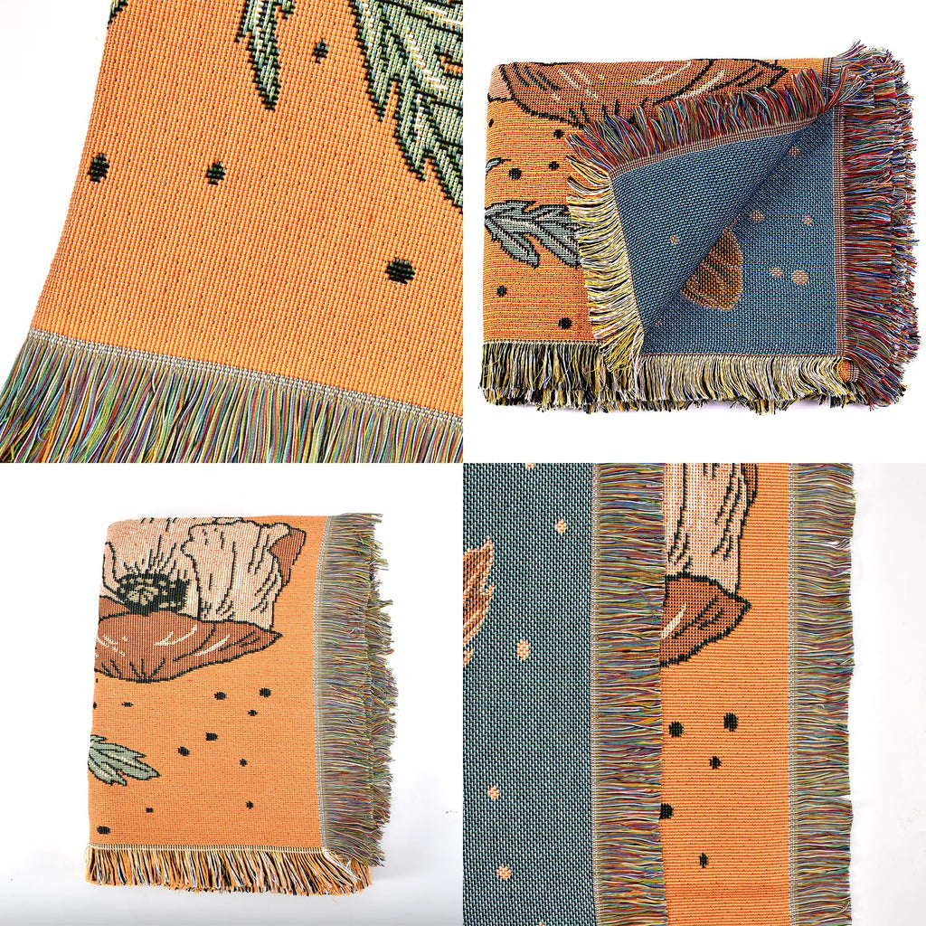 Boho Throw Blanket Reversible Cotton Bohemian Tapestry Hippie Room Decor Double Sided (Boho Bee Yelow 50"x60")