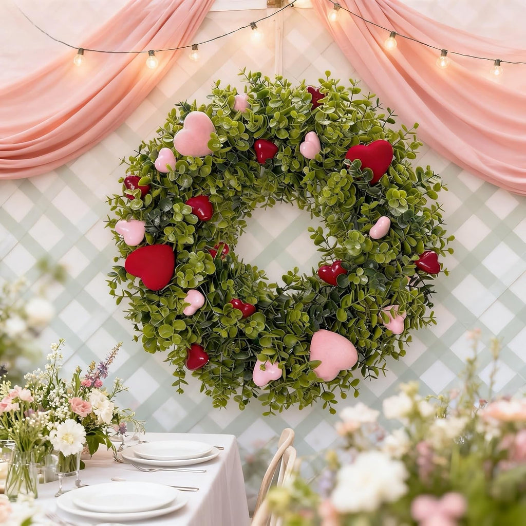 18 Inch Boxwood Valentines Day Heart Wreaths for Front Door