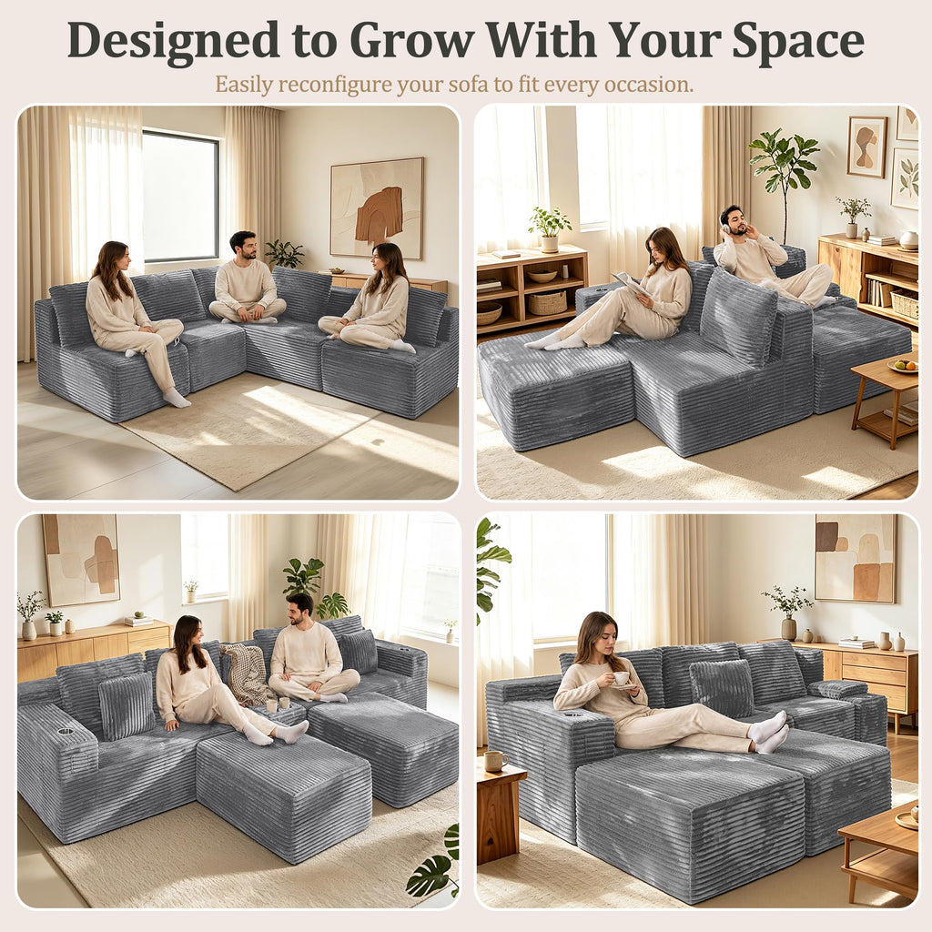 144.42" Oversized Boneless Sectional Couch for Large Living Room, Comfort Cloud Modular Sofa with Upgraded 3-Layer
