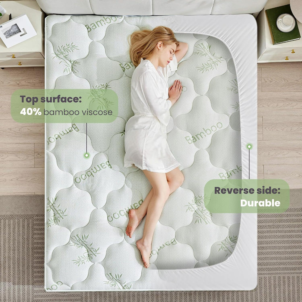 Queen Mattress Topper 1000GSM Viscose Made from Bamboo - Pillow Top Cooling Bed Topper for Back Pain Relief