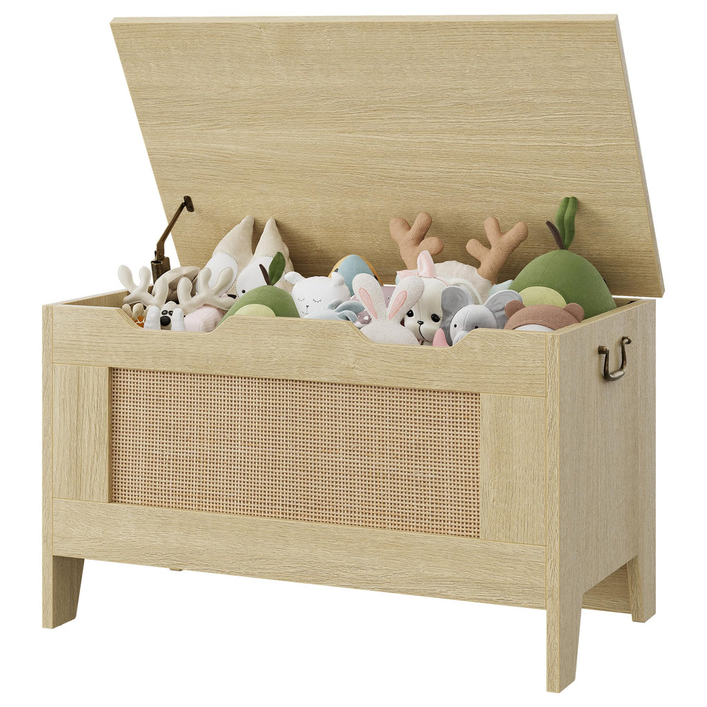 Farmhouse Storage Bench, 30" Wooden Storage Chest with Safety Hinge