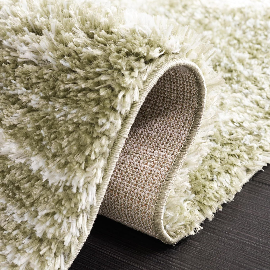 Tahoe Shag Collection Area Rug - 5' Square, Sage/Ivory, Geometric Design, Plush 1.2 Inch Thick Ideal for High Traffic