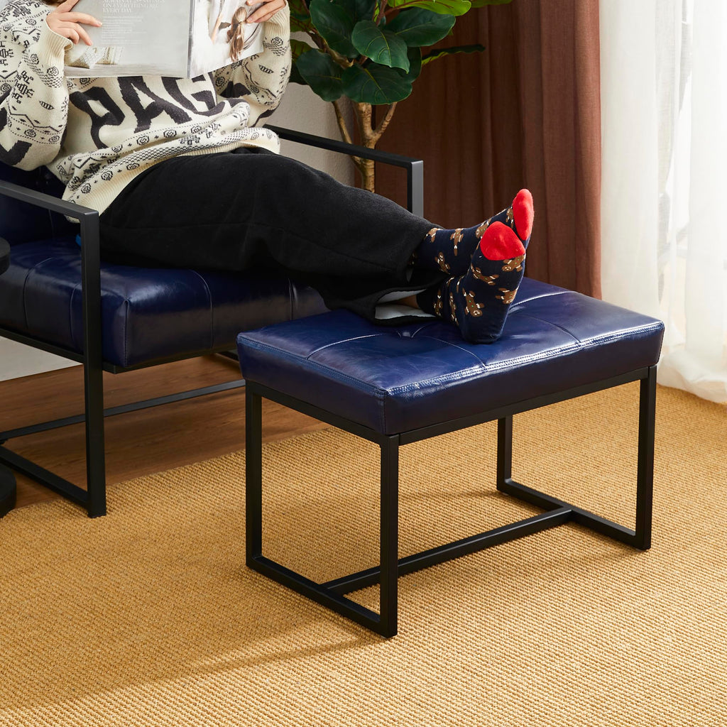Ottoman Bench Pack of 2, Modern PU Leather Vanity Stools Chairs with Metal Frame, Makeup Stool Padded Foot Rest Stool