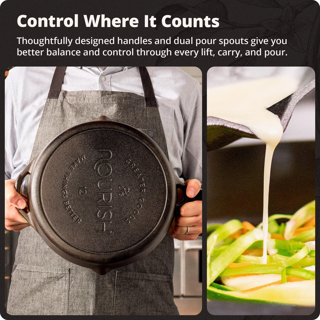 12" Cast Iron Skillet, Smooth Surface, Nonstick-Like Release