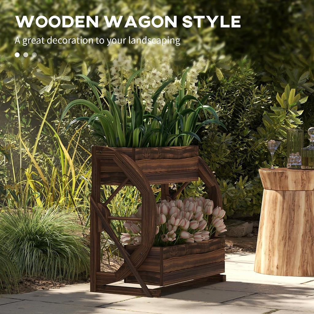 2-Tier Raised Garden Bed Planter Boxes 22" x 13" x 22" | Wooden Wagon, Drainage Holes, for Vegetables Flowers Herbs