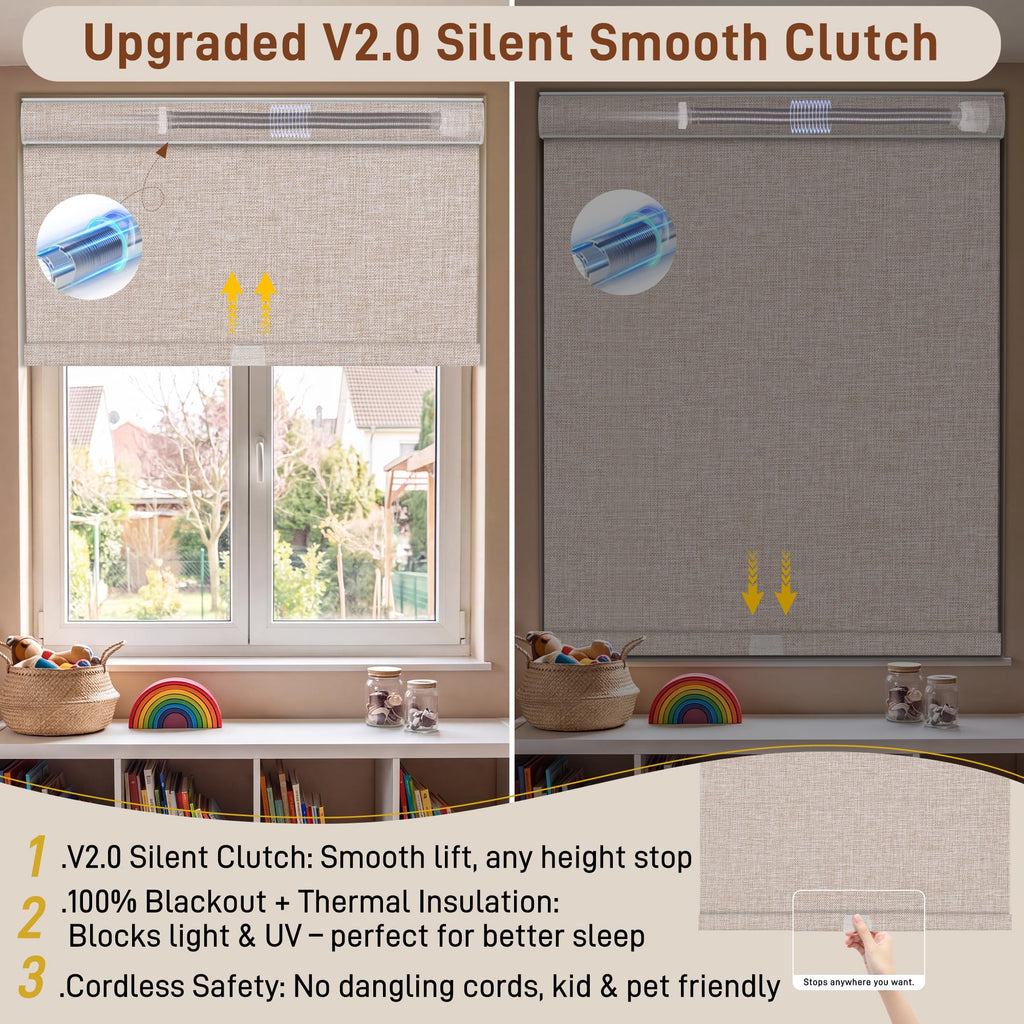 Blackout Roller Shades Cordless Window Covering Custom Size Pink.