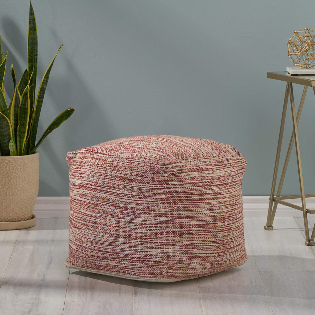 Noble House Deja Boho Yarn Pouf in Red and White