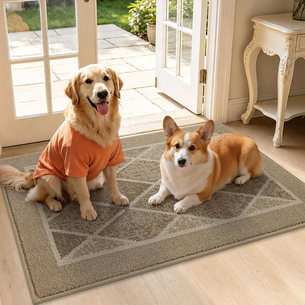 Dirt Trapper Door Mats 24" x 36", Non-Slip Washable, Beige | Doormat Indoor Entrance Low-Profile, Dirt Resistant and