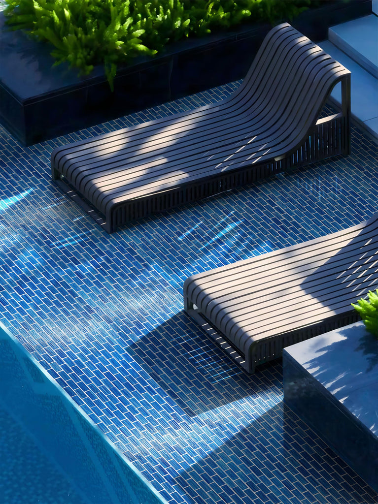 Ocean Blue Glass Mosaic Tile - Textured Subway Pattern, 12"x12" Blue Glass Tiles Backsplash, Bathroom, Pool & Spa
