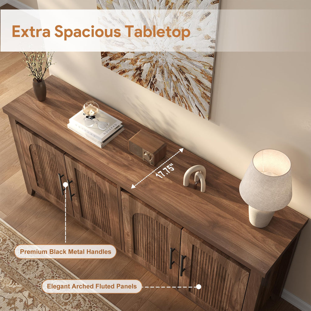 Modern Buffet Cabinet with Storage, 70" Fluted Sideboard Cabinet with Adjustable Shelves, Wood & Multi-Functional