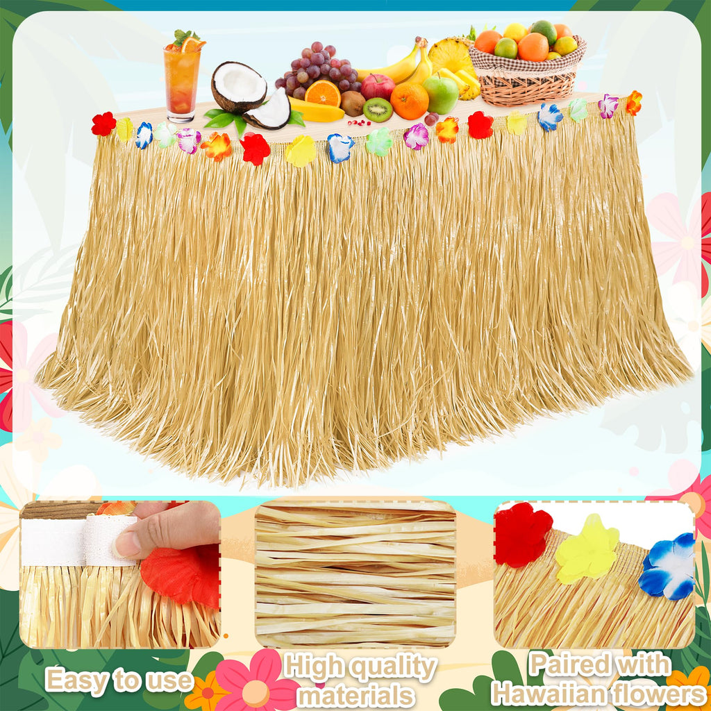 2PCS Gold 2PCS Green Luau Party Table Skirt for Hawaiian Beach Party Decor
