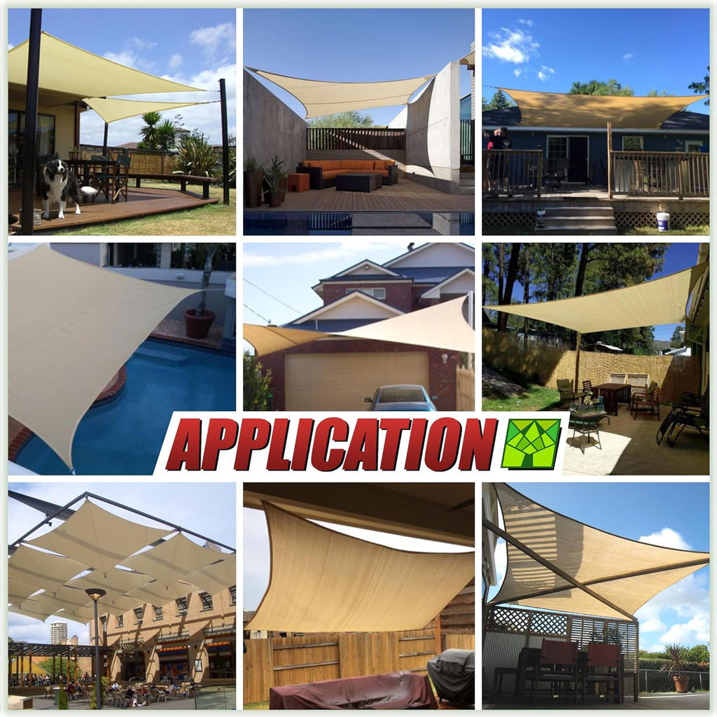 16' x 20' Beige Rectangle CTAPR1620 Sun Shade Sail Summer Canopy Mesh Fabric UV Block UPF50 - Commercial Heavy Duty