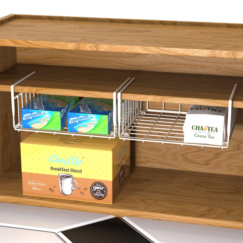 2-Pack Under Shelf Wire Metal Basket Shelf, White