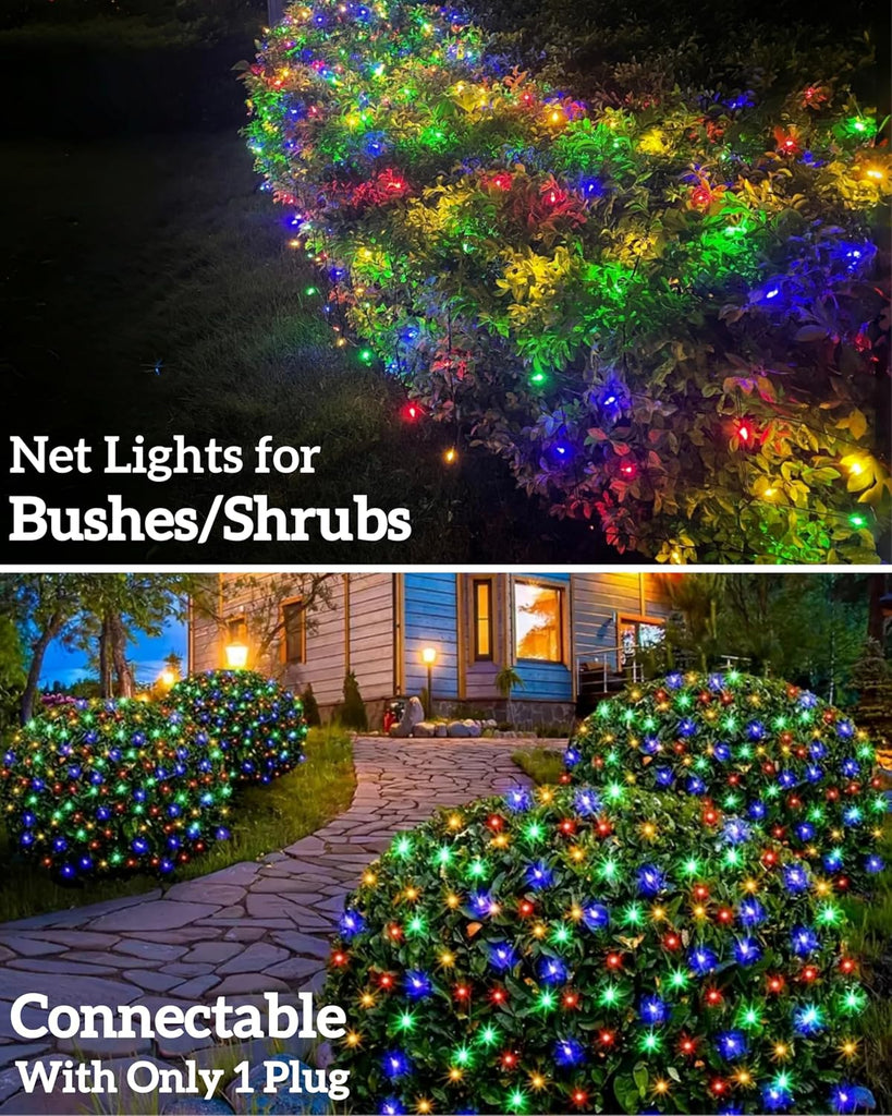 Led Christmas Net Lights for Bushes, 132LED 6FT x 6FT Connectable UL Certified Net Lights for Bushes Tree Shrubs Xmas