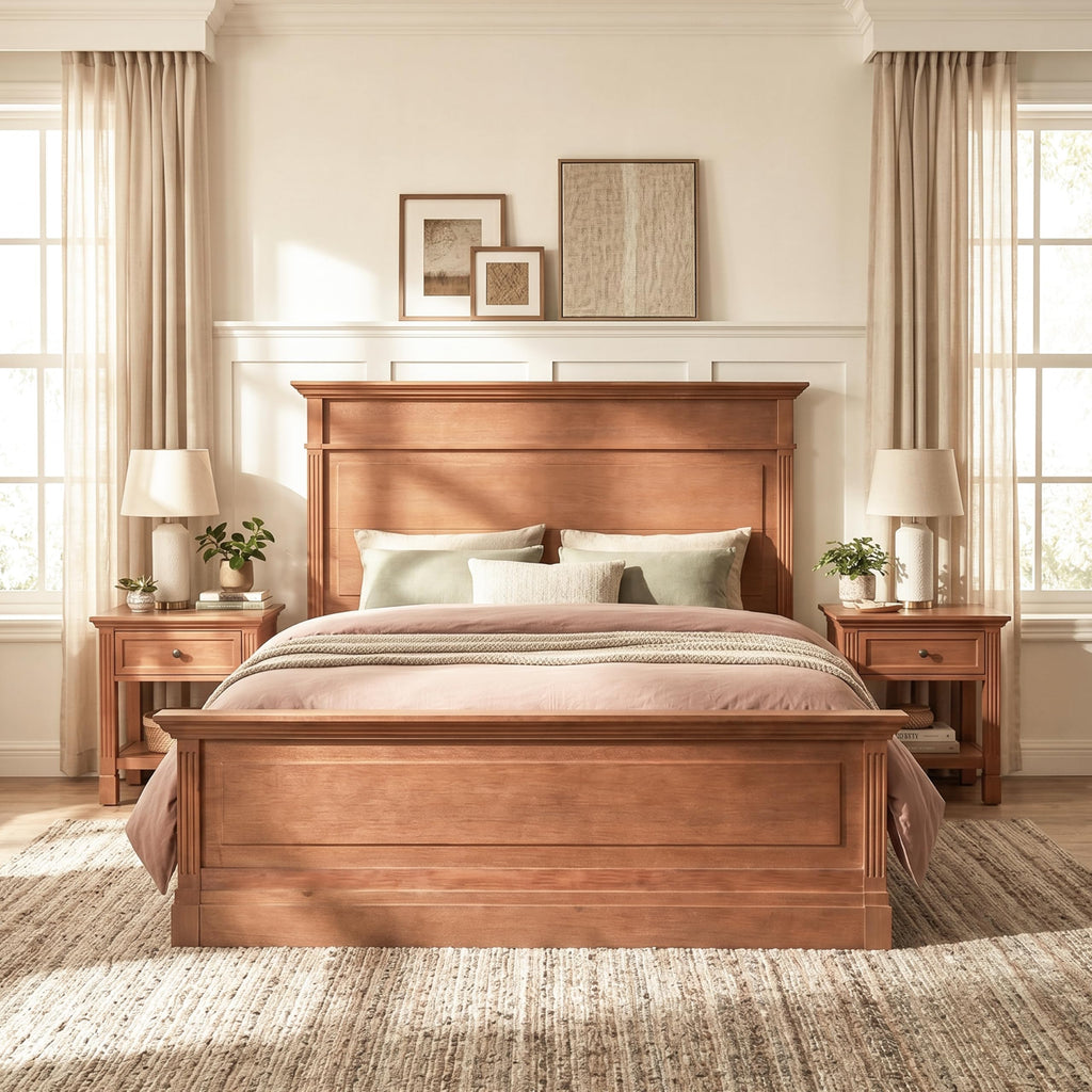 Rustic Solid Wood Bed Frame, Farmhouse Platform Bed with 53.5" Tall Headboard, Heavy Duty Wood Bed Frame