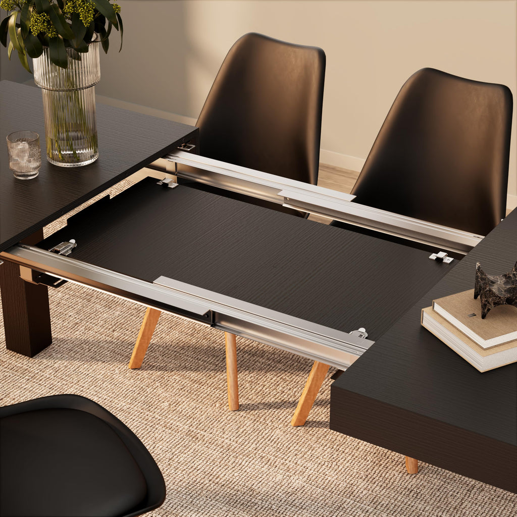 First Extendable Table, 47.2(78.7) x31.5 in, Ashwood Black, for 6-8 People, Expandable Dining Table, Italian