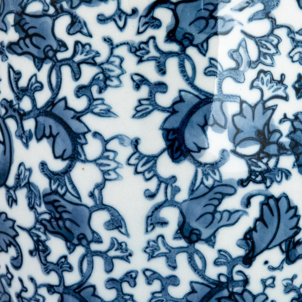 Medium Decorative Ceramic Ginger Jar with Lid, Blue and White Floral Pattern