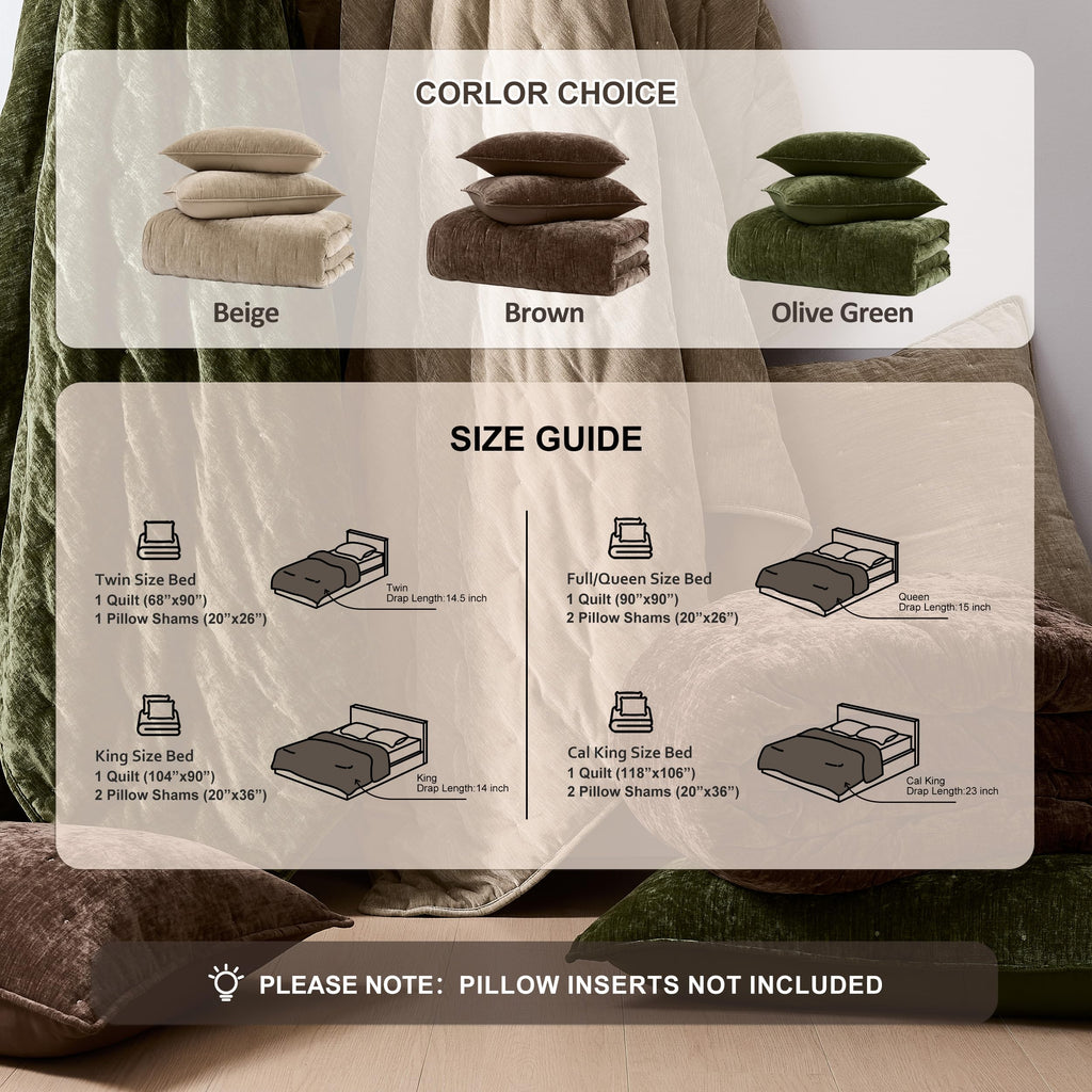 Cloud Soft Quilt Set, Chocolate Brown Chenille Velvet