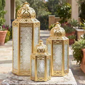 Decorative Outdoor & Indoor Tall Floor Candle Holders, Gold