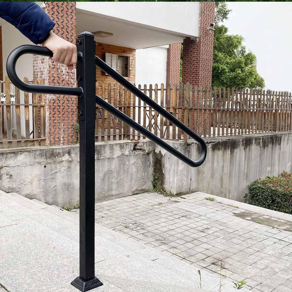 28"-8.5" L X 35.5" H Single Post Wrought Iron Handrails for Outdoor