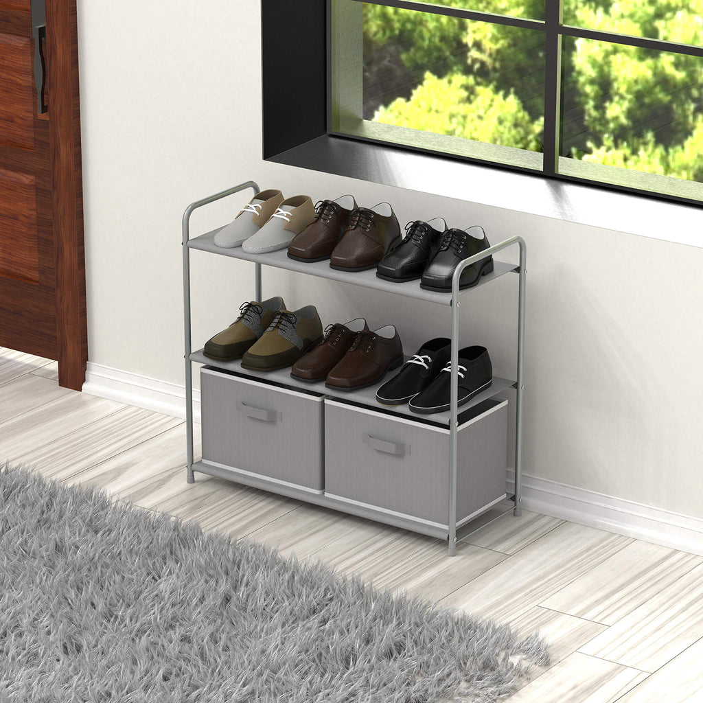3-Tier Closet Storage with 2 Drawers, Grey