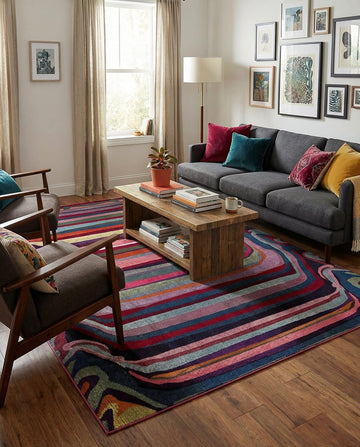 Theia Collection Rug - Multi Washable Area Rug - Modern Striped Design for Playrooms, Living Rooms, and