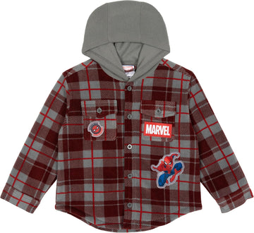 Spider-Man Boys' Fleece Hooded Shirt Jacket Toddler to Big Kid