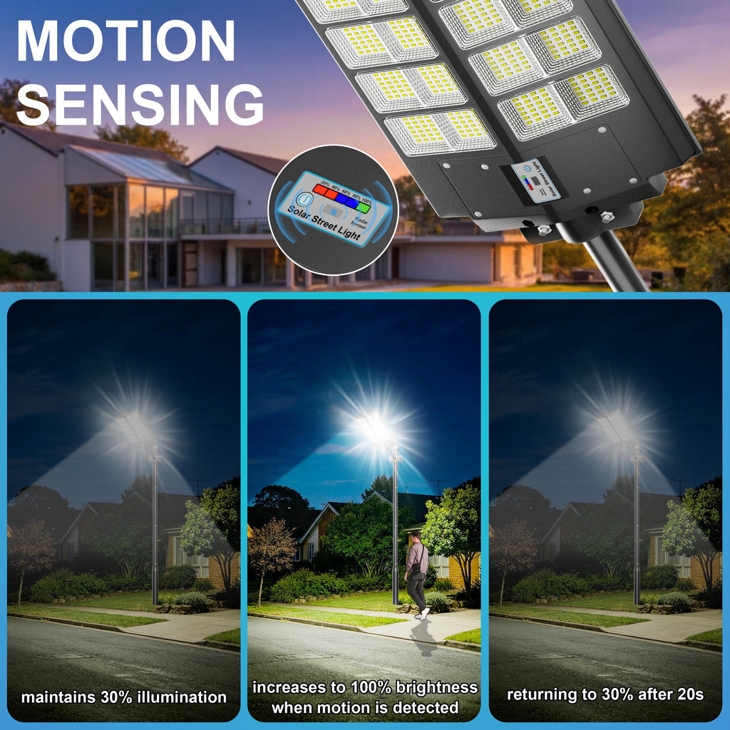Solar Street Lights Outdoor Waterproof 9000W LED Solar Power Street Light Dusk to Dawn with Mention Sensor Flood