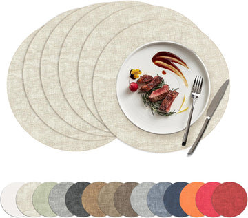 Placemats, 15 Inch Round Faux Leather Place Mats - Set of 6