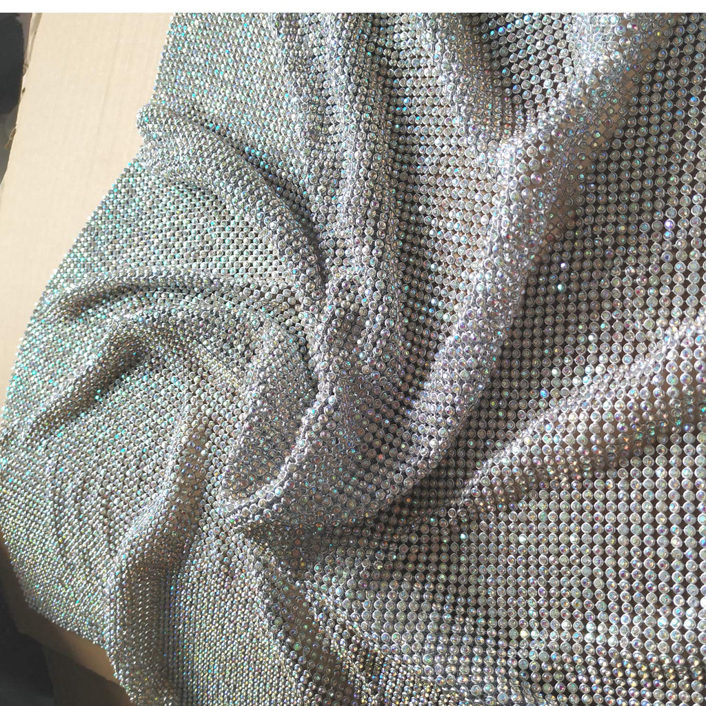 Craft Material Metal Rhinestone mesh Fabric cuttable for Clothing Bag Making Party Decorations (Crystal AB Rhinestone)