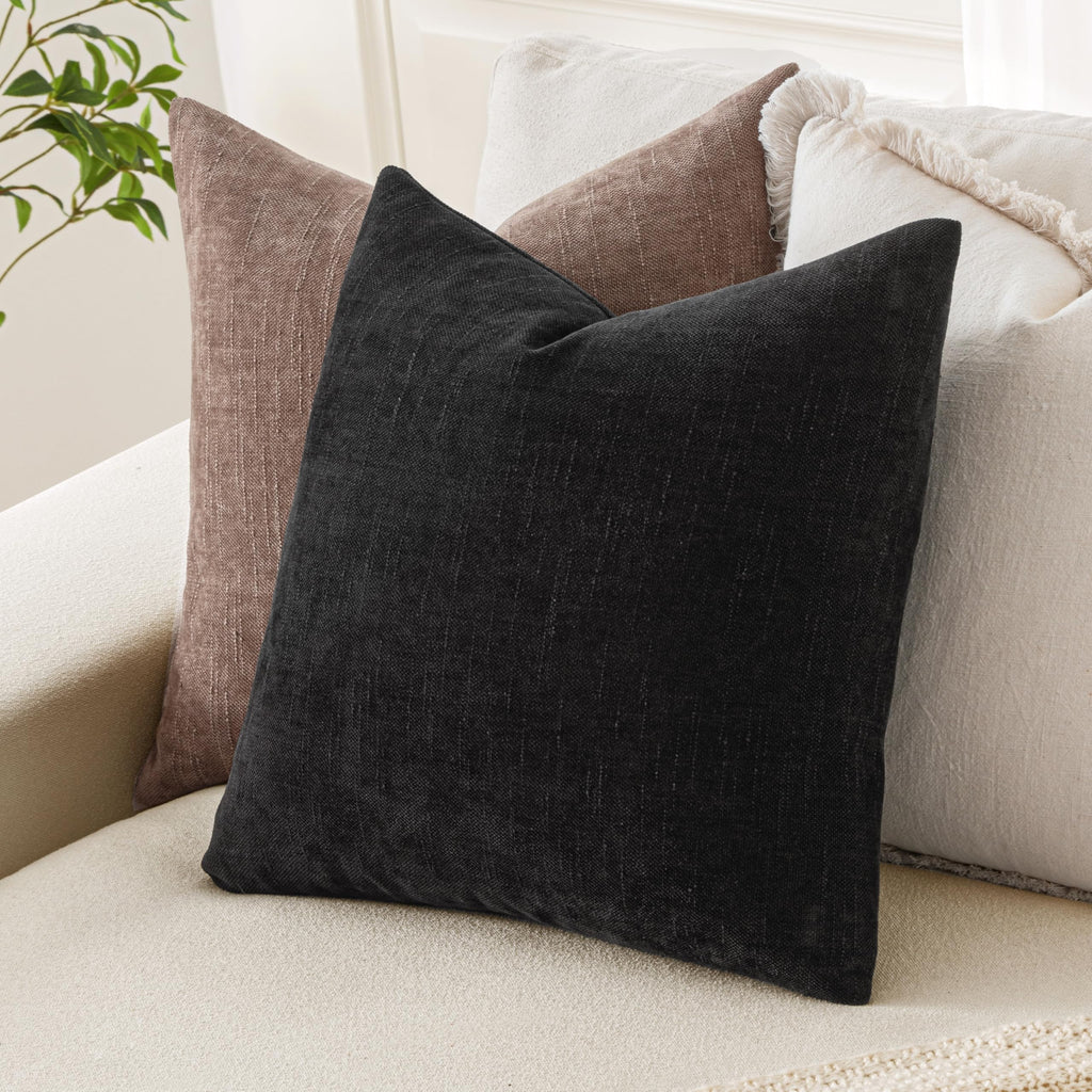 Textured Chenille Throw Pillow Covers 18x18 Inch Black