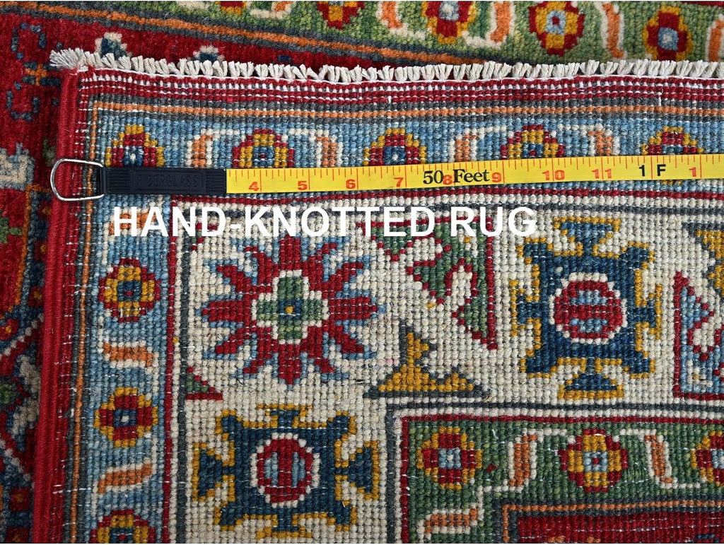 Hand Knotted Kazak Oriental Rug, Crimson Red, Wool, Geometric Medallion Design, Natural Dyes, 3' x 4'