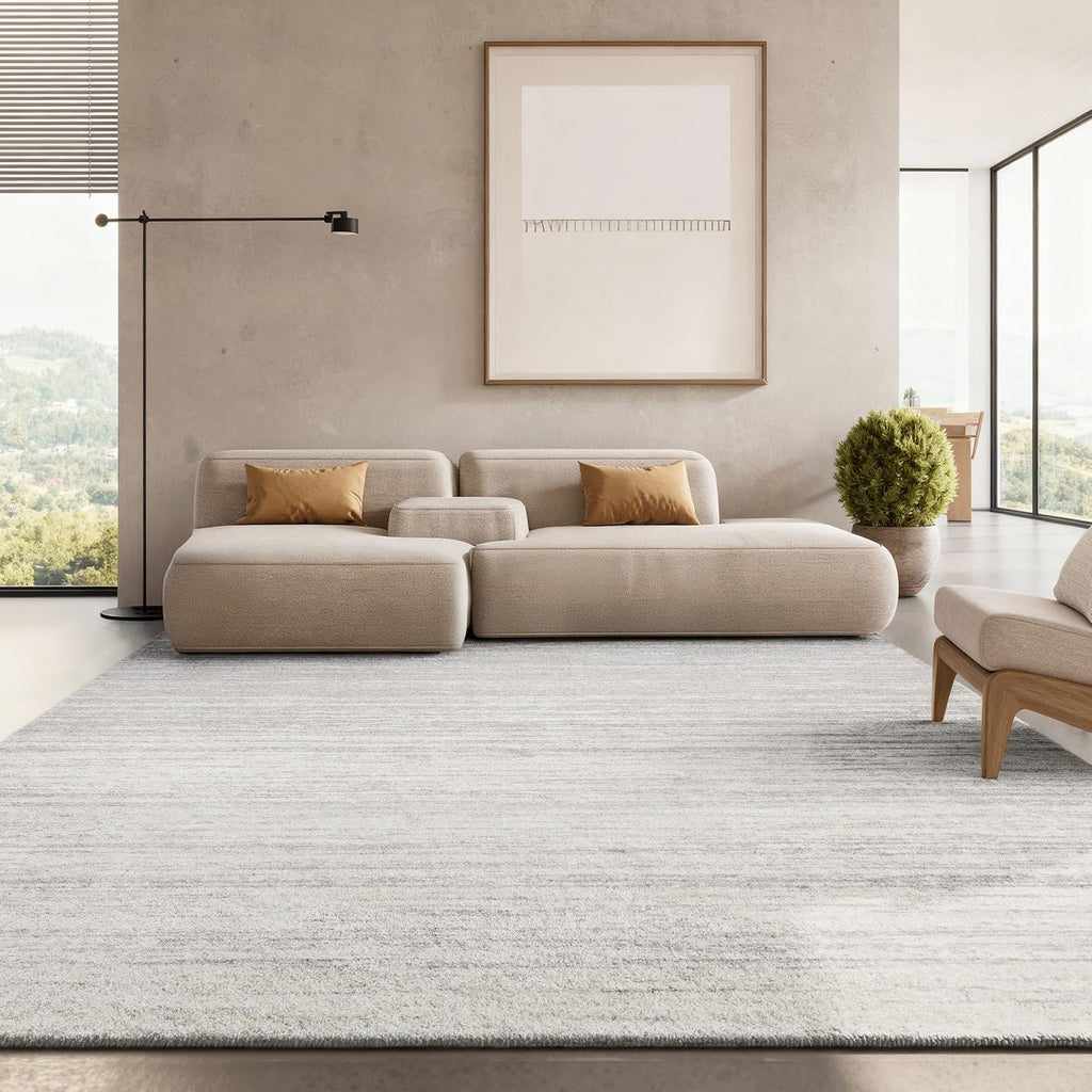 Area Rug 12x15 - Adirondack - Large - Ivory & Silver, Modern Ombre Design, Non Shedding & Easy to Clean