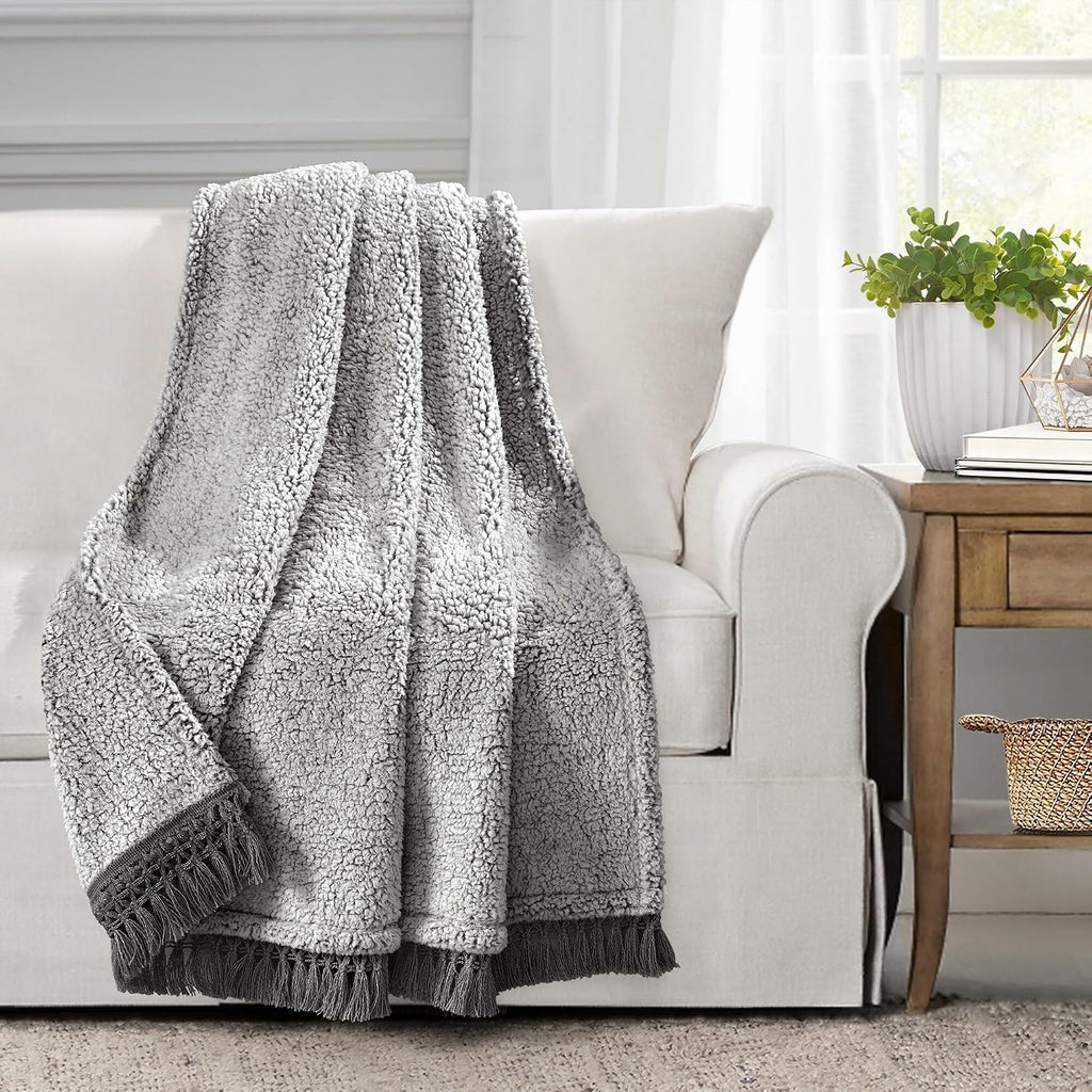 Tassel Fringe Throw Blanket, 60" x 50", Gray