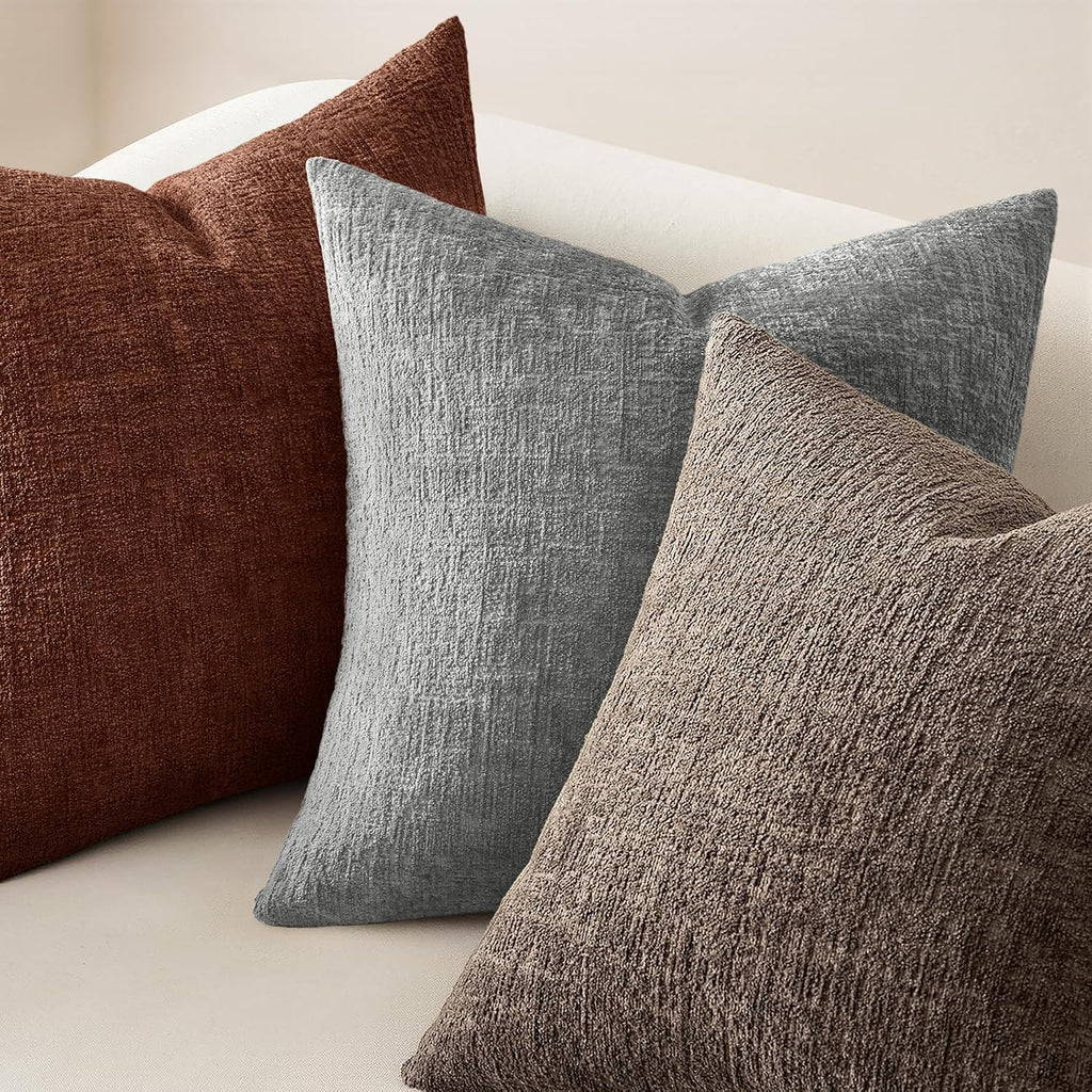 Fall Couch Pillow Covers Textured Chenille 12x20 Taupe