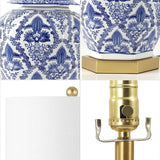 25" Blue/White Classic Traditional Ginger Jar Ceramic LED Table Lamp, Chinoiserie Table Lamp Bedroom, Gold Base