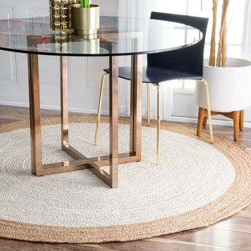 Eleonora White/Natural, 4' x 6' Oval, Bordered, Jute, Soft and Textured, High Traffic, Stain Resistant, Easy Clean