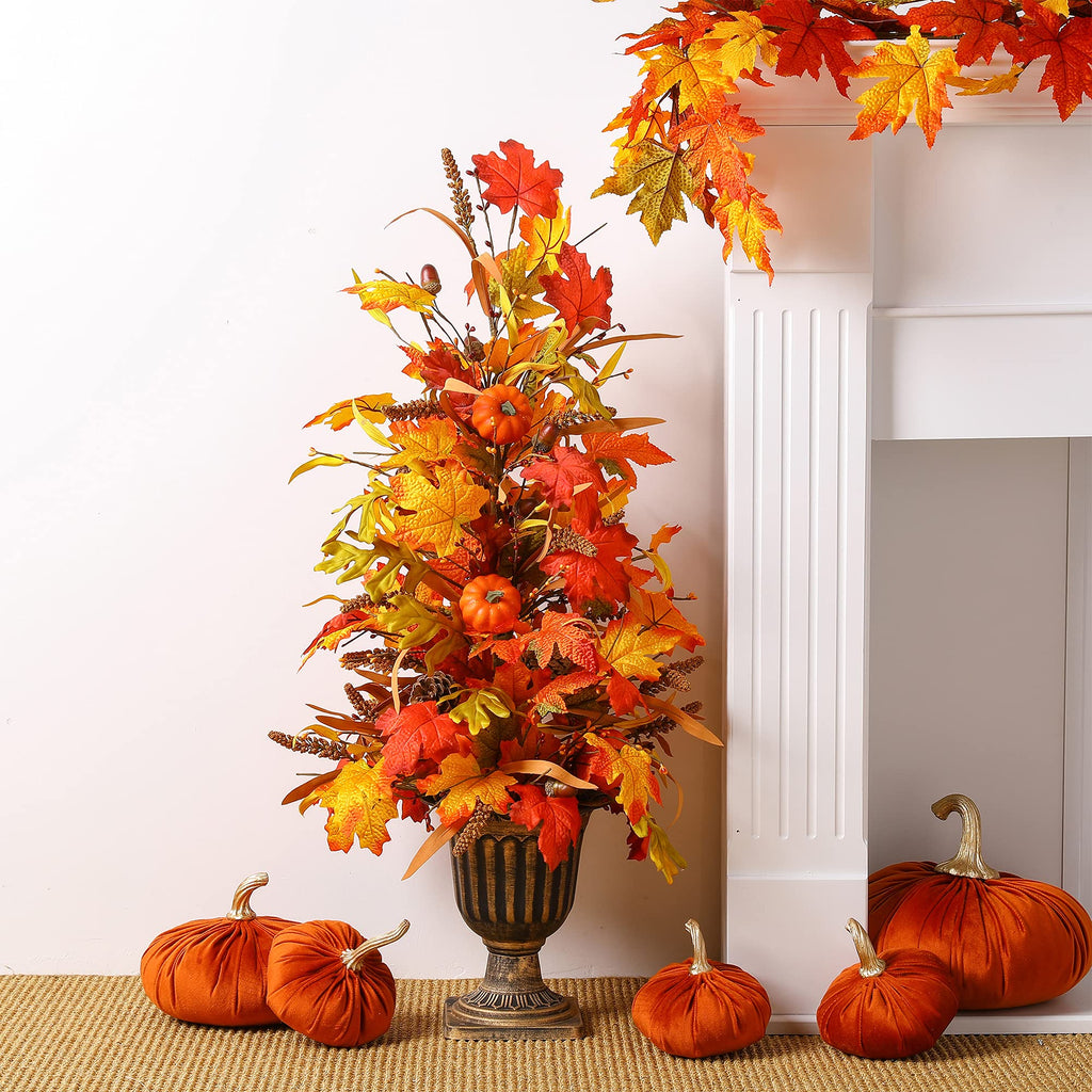 Pack of 2 Fall LED Lighted Maple Tree, Artificial Tree Urn Potted Porch Tree with Timer and 20 Warm White LED Lights