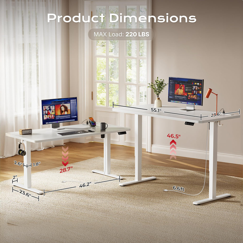 55 X 24 Inch Electric Standing Desk with Power Outlets and USB-C Port, Height Adjustable Desk, Sit Stand Desk
