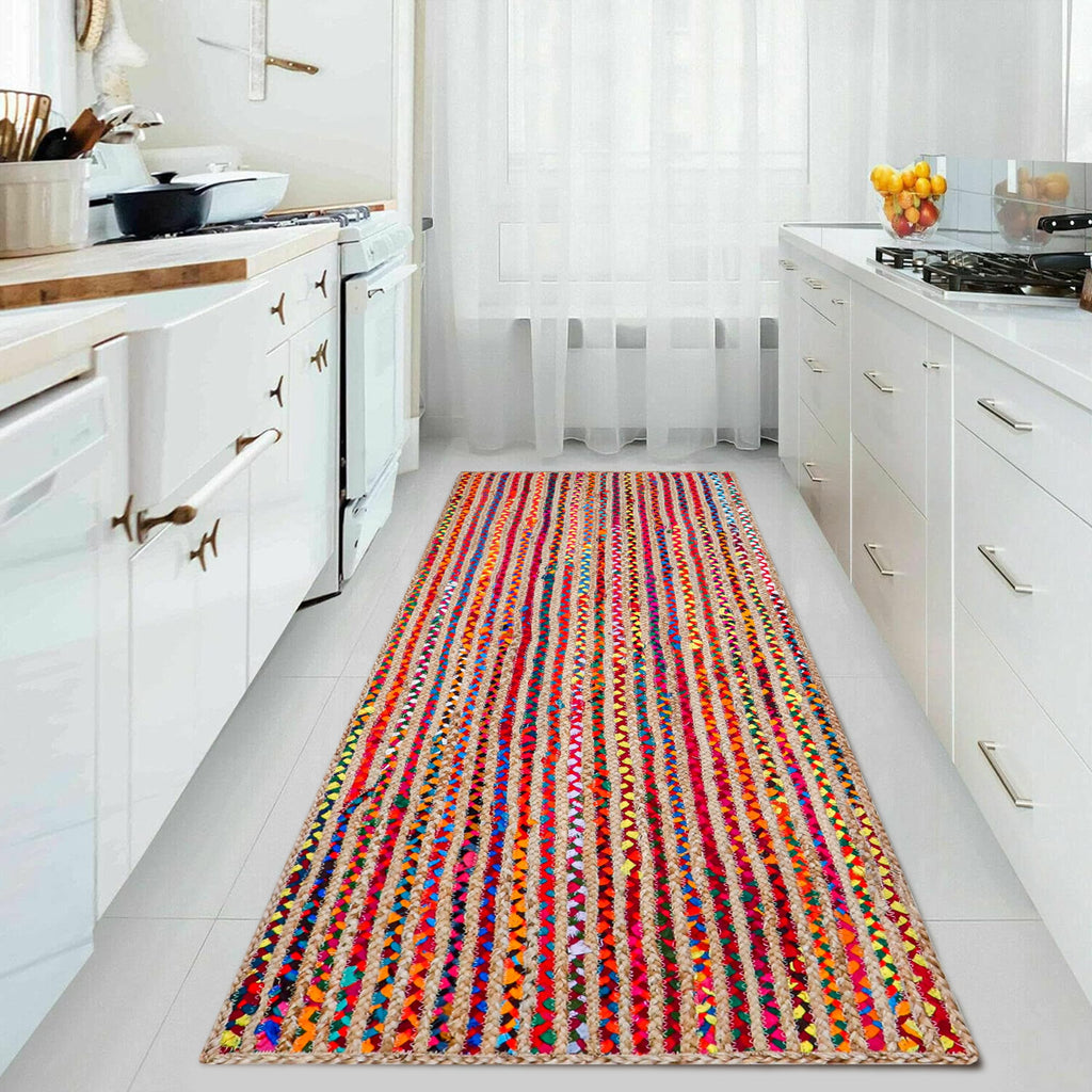 Jute Cotton Braided Woven Runner 2x6 Feet - Multi Color