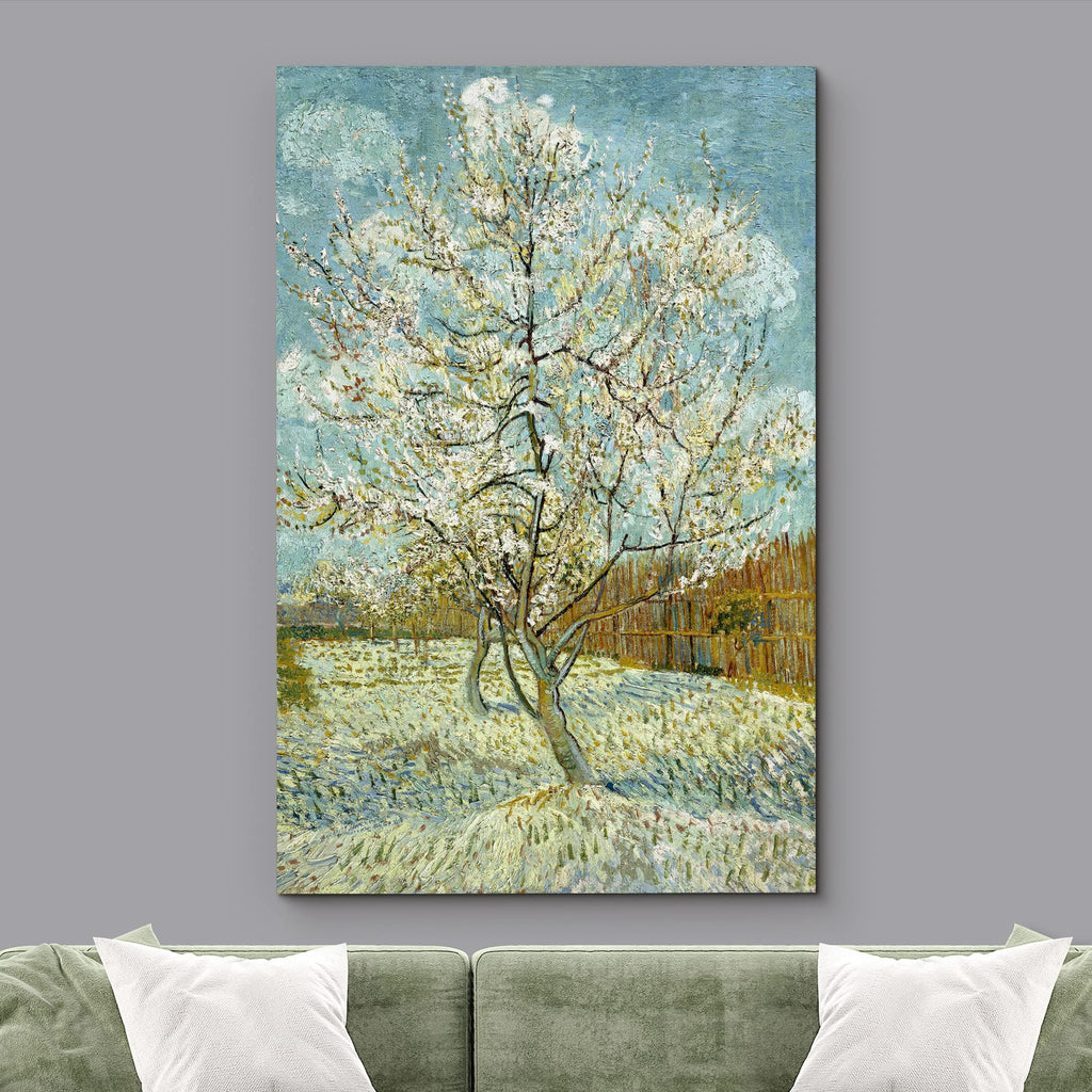 The Pink Peach Tree by Vincent Van Gogh - Canvas Print Wall Art Famous Oil Painting Reproduction - 12" x 18"
