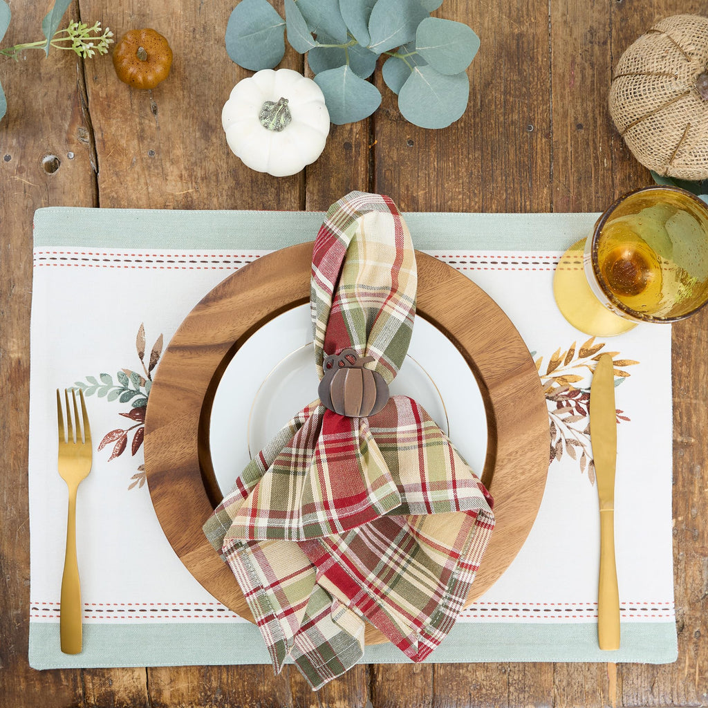Give Thanks Plaid Fall Table Decor, Autumn & Thanksgiving Tabletop Linens, Square Napkin Set, 20x20