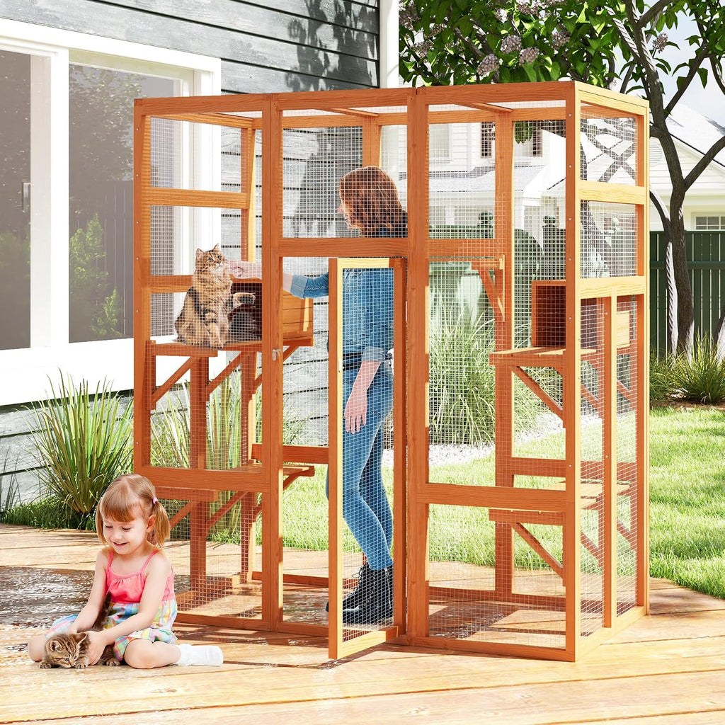 71in Catio, Indoor & Outdoor Cat Enclosure Waterproof Roof & Perche