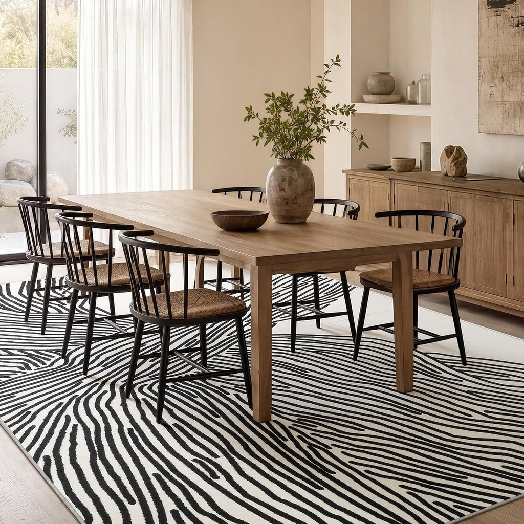 Area Rugs, Abstract Washable Rug, Modern Black and White Rug Living Room Dining Room Office Playroom Nursery